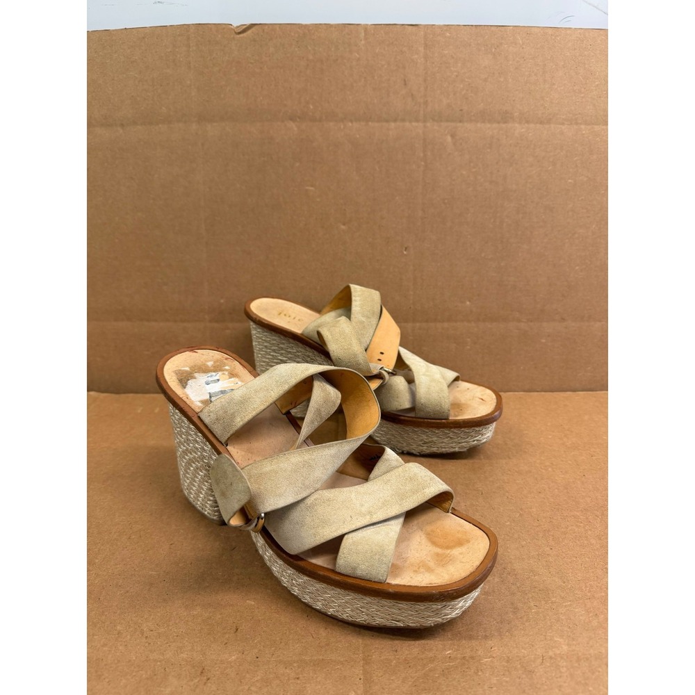 Joie Tanglee Suede Platform Espadrille Wedge Sandals Tan Womens Size 41 EU